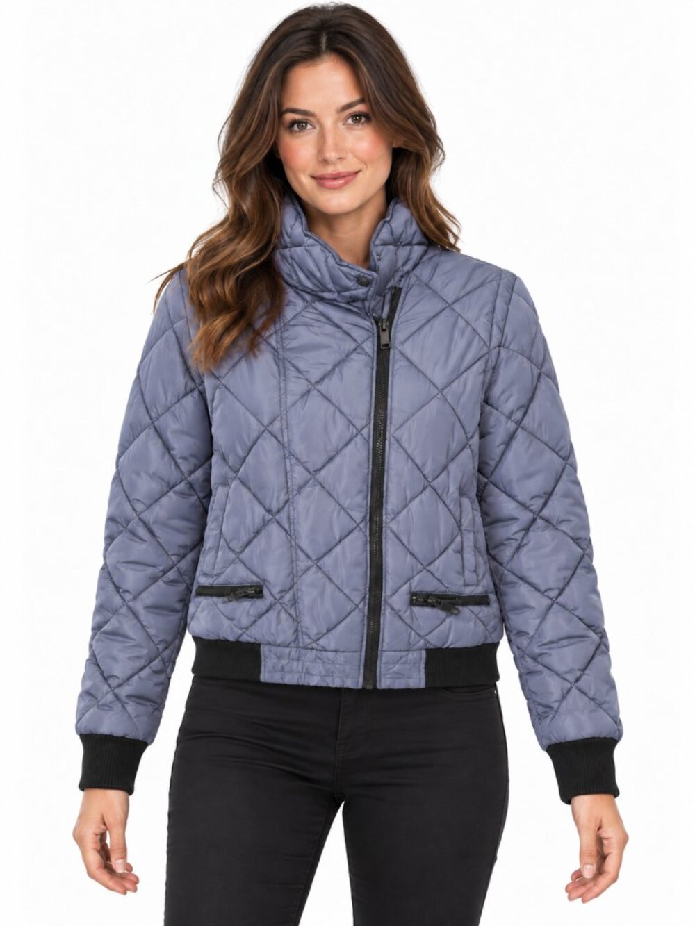 Marc New York Performance Women’s Asymmetric Puffer Moto Jacket Large Slate Blue